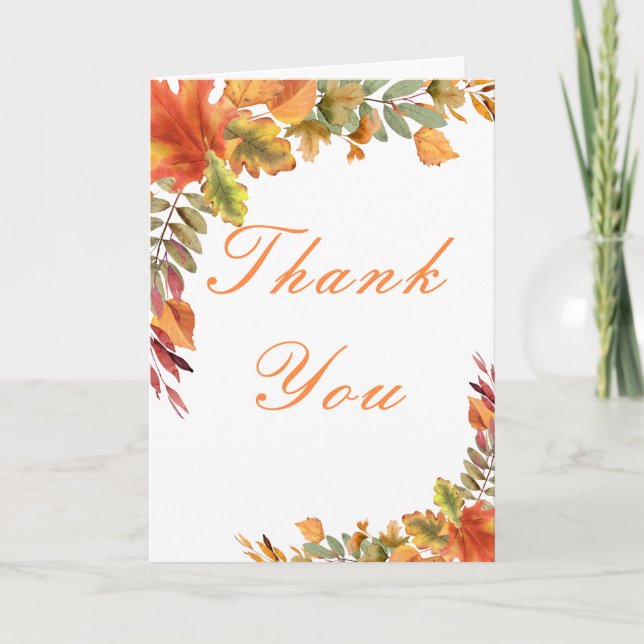 Rustic Autumn Fall Leaves Thanksgiving Party Thank You Card (Front)