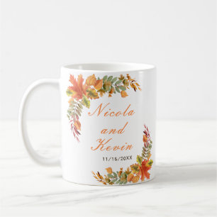 Rustic Autumn Fall Leaves Wedding Coffee Mug