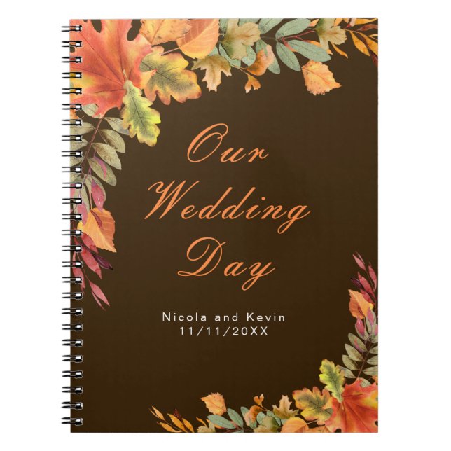 Rustic Autumn Fall Leaves Wedding planner Notebook (Front)