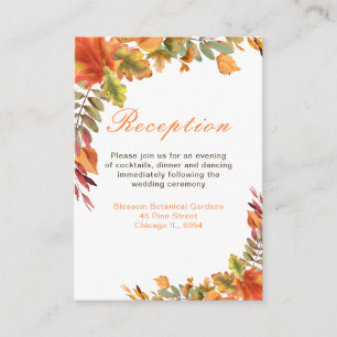 Rustic Autumn Fall Leaves Wedding Reception Enclosure Card