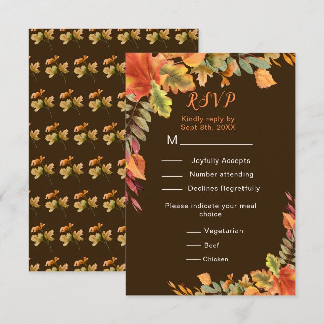 Rustic Autumn Fall Leaves Wedding Reception RSVP Card (Front/Back)