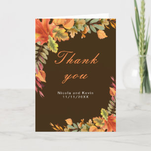 Rustic Autumn Fall Leaves Wedding Thank You Card