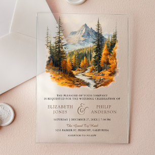 Rustic Autumn Fall Mountain Forest Wedding Acrylic Invitations