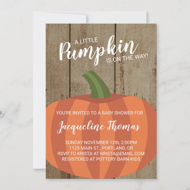 Rustic Autumn Fall Pumpkin Baby Shower Invitation (Front)