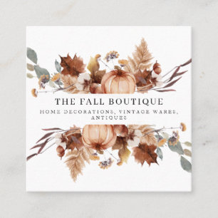 Rustic Autumn Fall Pumpkin Floral Leaves Foliage Square Business Card