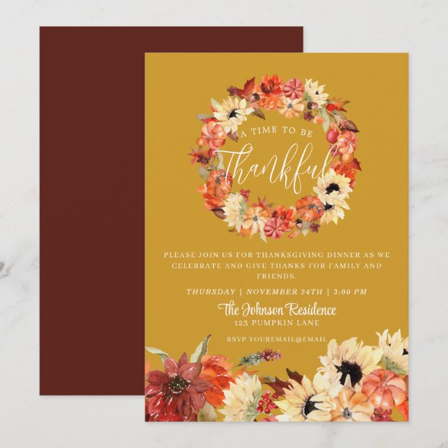 Rustic Autumn Fall Pumpkin Thanksgiving Dinner Invitation (Front/Back)