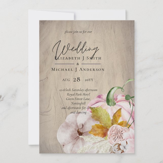 Rustic Autumn Fall Pumpkins Figs Flowers Wedding (Front)