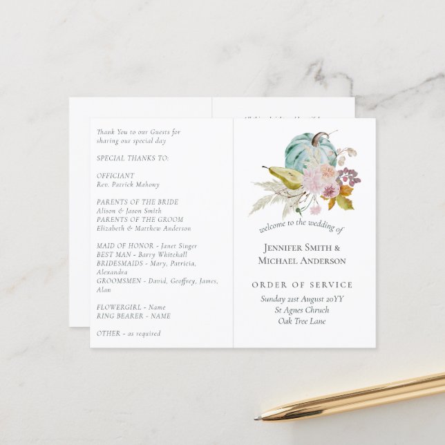 Rustic Autumn Fall Pumpkins Figs Flowers Wedding (Front/Back In Situ)