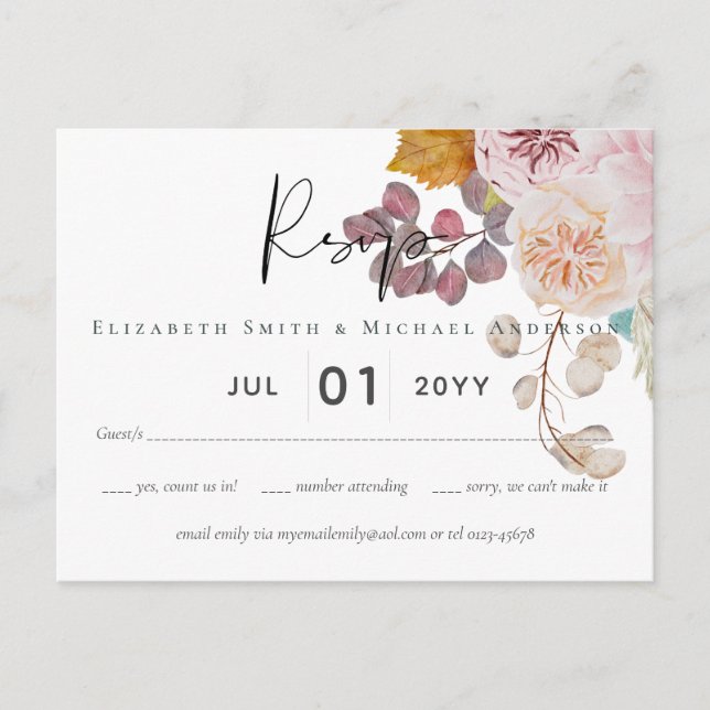 Rustic Autumn Fall Pumpkins Figs Flowers Wedding Postcard (Front)