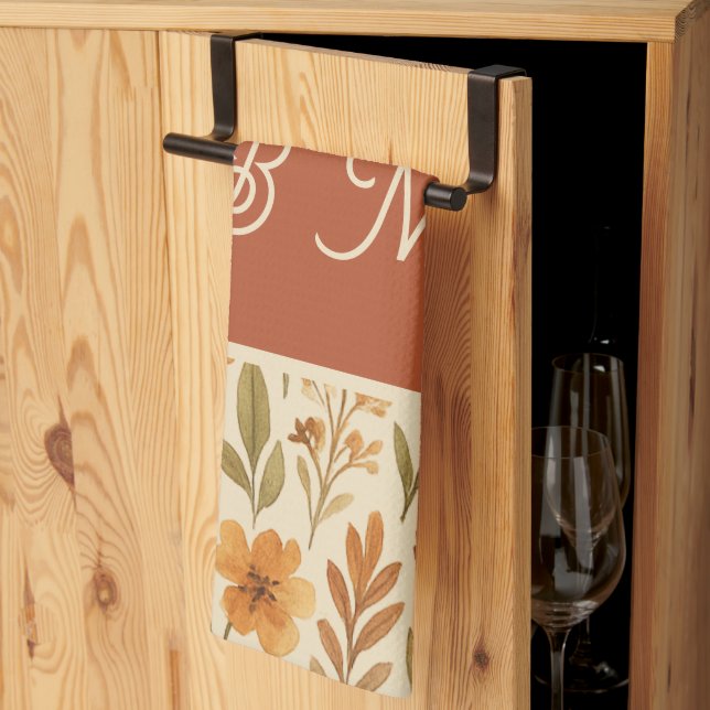Rustic Autumn fall vibes & Floral Monogram Tea Towel (Thirds Fold)