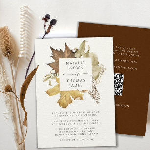 Rustic Autumn Fall Wedding All In One QR Code Ecru Invitation