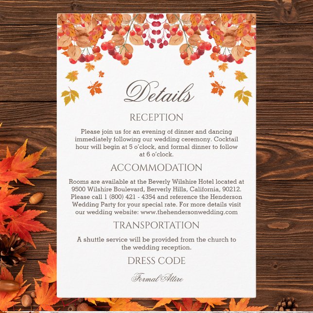Rustic Autumn Fall Wedding Details  Enclosure Card (Creator Uploaded)