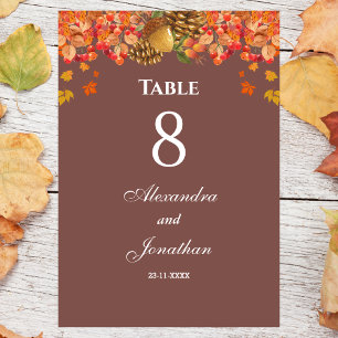 Rustic Autumn Fall Wedding  Table Number