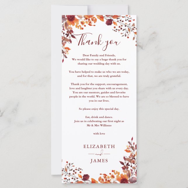 Rustic Autumn Fall Wedding Thank You Place Card (Front)
