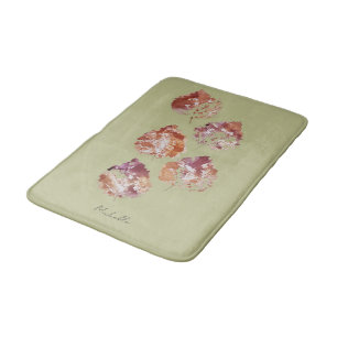 Rustic Autumn Falling Leaves Watercolor Art Bath Mat