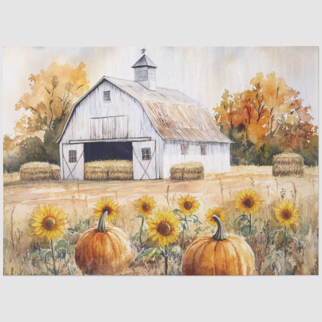 Rustic Autumn Farm Landscape Decoupage Tissue Paper (Front)