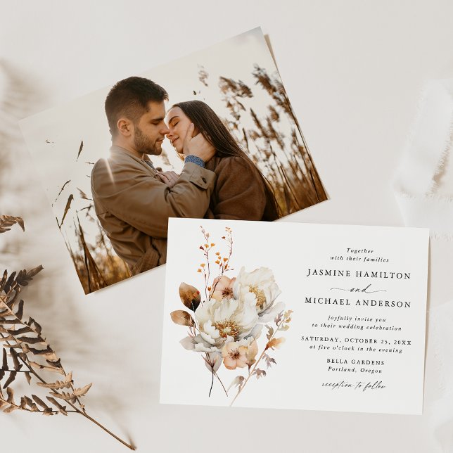 Rustic Autumn Floral Bouquet Photo Wedding Invitation (Creator Uploaded)