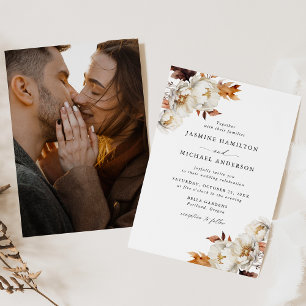 Rustic Autumn Floral Bouquets Photo Wedding Invitation