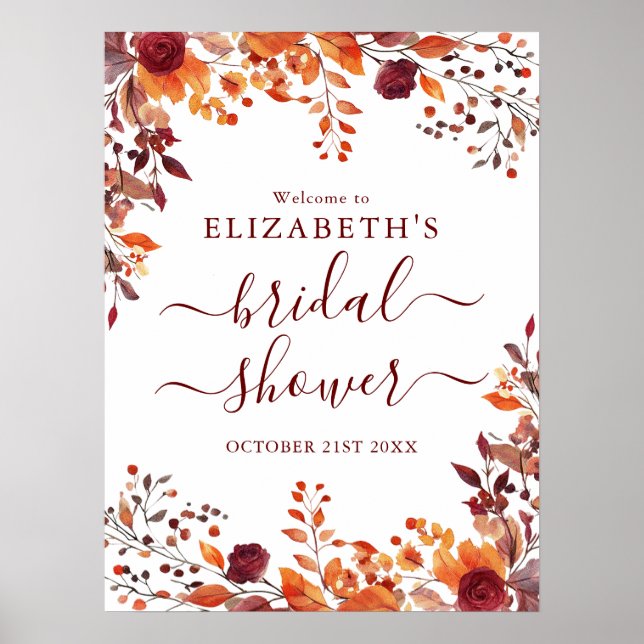 Rustic Autumn Floral Bridal Shower Welcome Sign (Front)