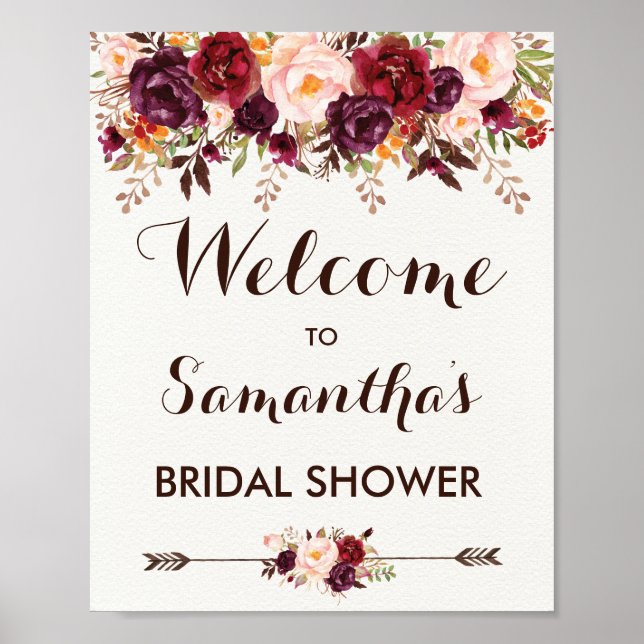Rustic Autumn Floral Bridal Wedding Baby Shower Poster (Front)