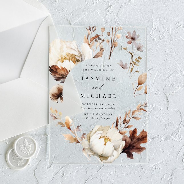 Rustic Autumn Floral Circle Frame Wedding Acrylic Invitations (Creator Uploaded)