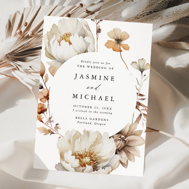 Rustic Autumn Floral Circle Frame Wedding Invitation (Creator Uploaded)