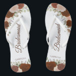 Rustic Autumn Floral Elegant Bridesmaid Wedding Jandals<br><div class="desc">These elegant wedding flip flops are a great way to thank and recognise your bridesmaids, while giving their feet a rest after a long day. The rustic autumn floral design features hand painted watercolor roses in shades of rust orange and coral peach fancy burnt umber coloured script lettering. The text...</div>