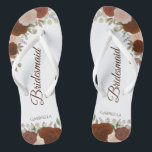 Rustic Autumn Floral Elegant Bridesmaid Wedding Jandals<br><div class="desc">These elegant wedding flip flops are a great way to thank and recognise your bridesmaids, while giving their feet a rest after a long day. The rustic autumn floral design features hand painted watercolor roses in shades of rust orange and coral peach fancy burnt umber coloured script lettering. The text...</div>