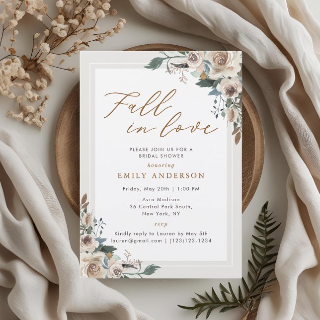 Rustic Autumn Floral Fall in Love Bridal Shower Invitation (Creator Uploaded)