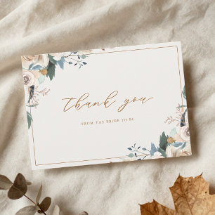 Rustic Autumn Floral Fall in Love Bridal Shower Thank You Card