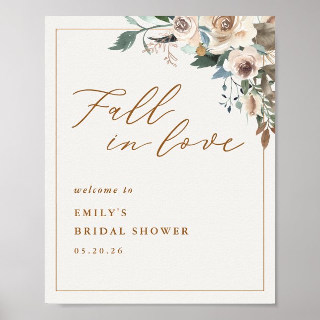 Rustic Autumn Floral Fall in Love Welcome Poster (Front)