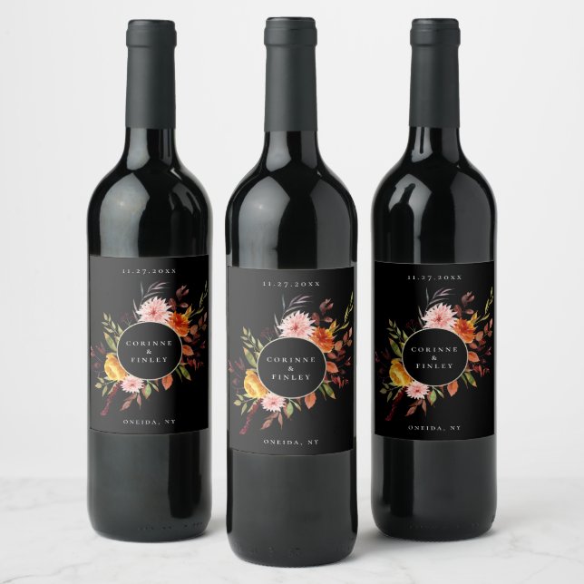 Rustic Autumn Floral Frame Wine Label (Bottles)