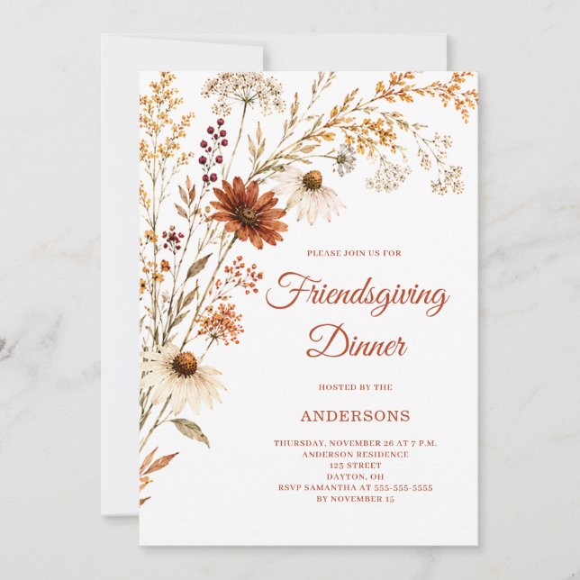 Rustic Autumn Floral Friendsgiving Invitation (Front)