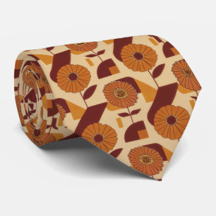 Rustic Autumn Floral Geometric Pattern (3) Tie