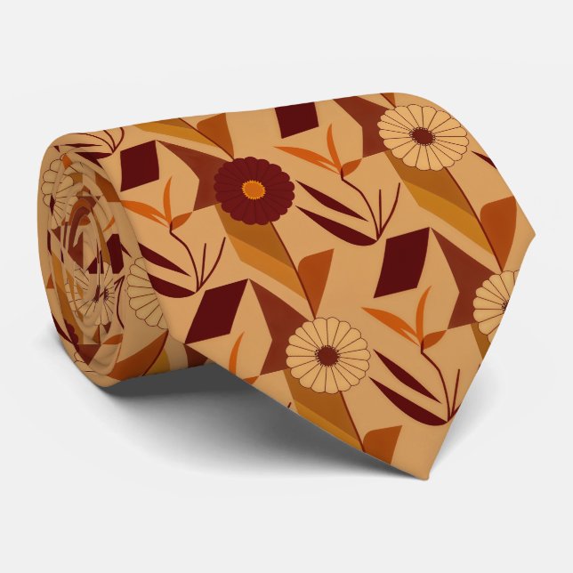 Rustic Autumn Floral Geometric Pattern (4) Tie (Rolled)