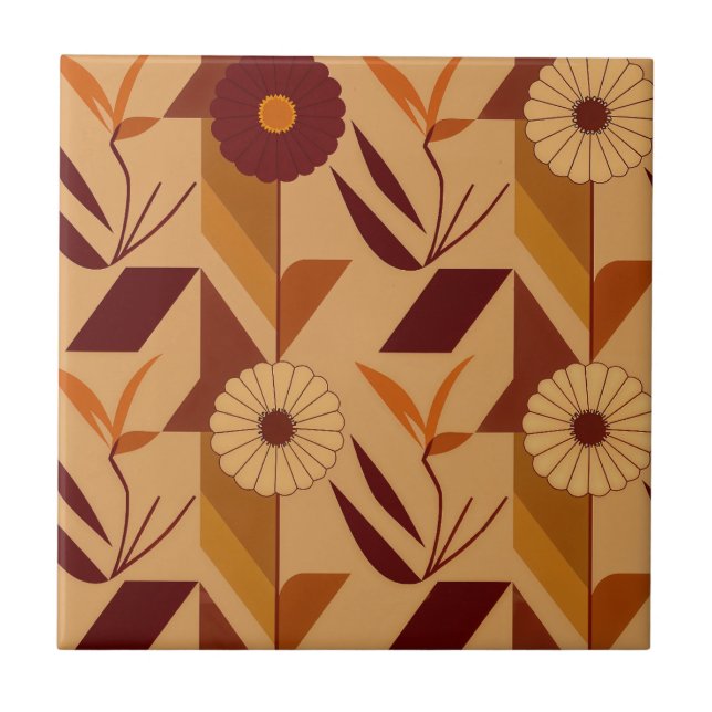 Rustic Autumn Floral Geometric Pattern (4) Tile (Front)