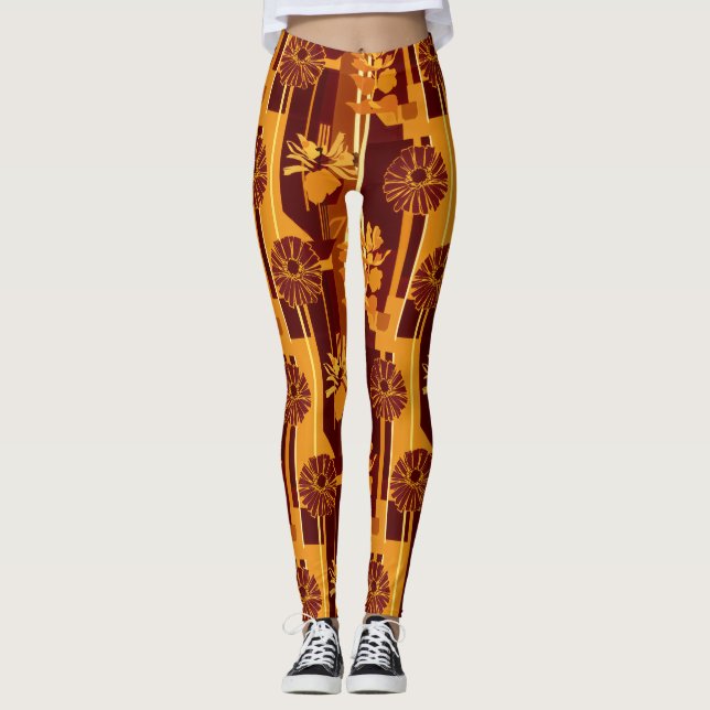 Rustic Autumn Floral Geometric Pattern (5) Leggings (Front)