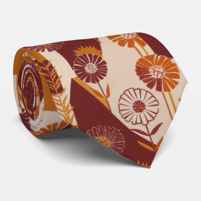 Rustic Autumn Floral Geometric Pattern (8) Tie (Rolled)