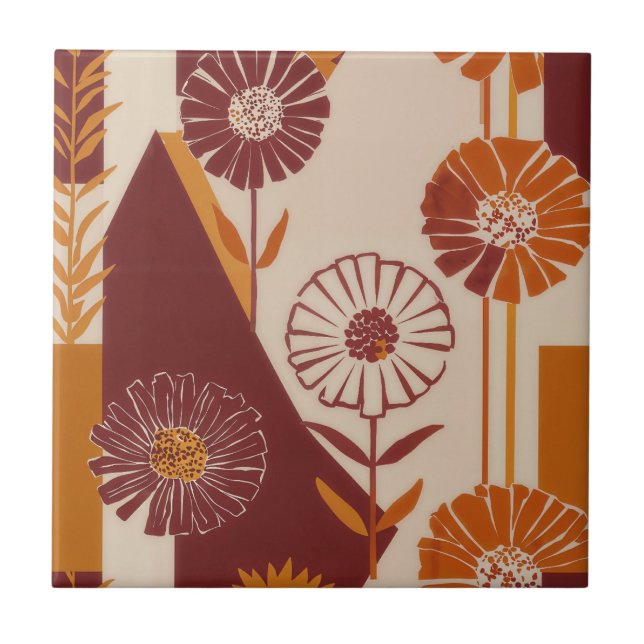 Rustic Autumn Floral Geometric Pattern (8) Tile (Front)