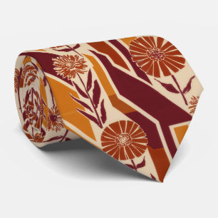 Rustic Autumn Floral Geometric Pattern (9) Tie