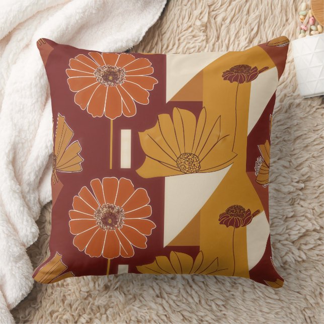 Rustic Autumn Floral Geometric Pattern Cushion (Blanket)