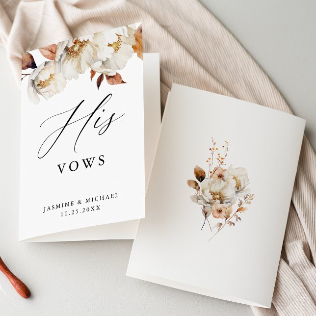 Rustic Autumn Floral His Wedding Vows Card (Front and back views of the Rustic Autumn Floral "his" vow book.)