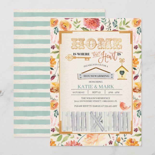Rustic Autumn Floral Housewarming Invitation (Front/Back)