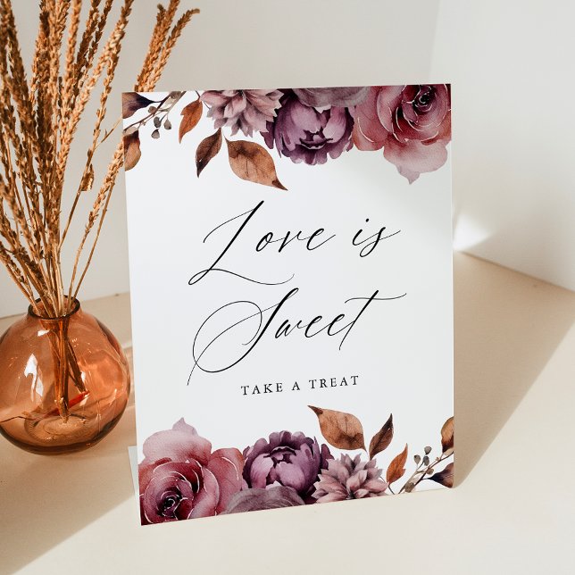 Rustic Autumn Floral Love is Sweet Wedding Favour Pedestal Sign (Creator Uploaded)