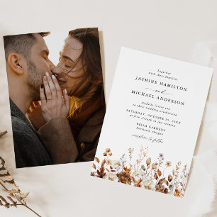 Rustic Autumn Floral Meadow Photo Wedding Invitation