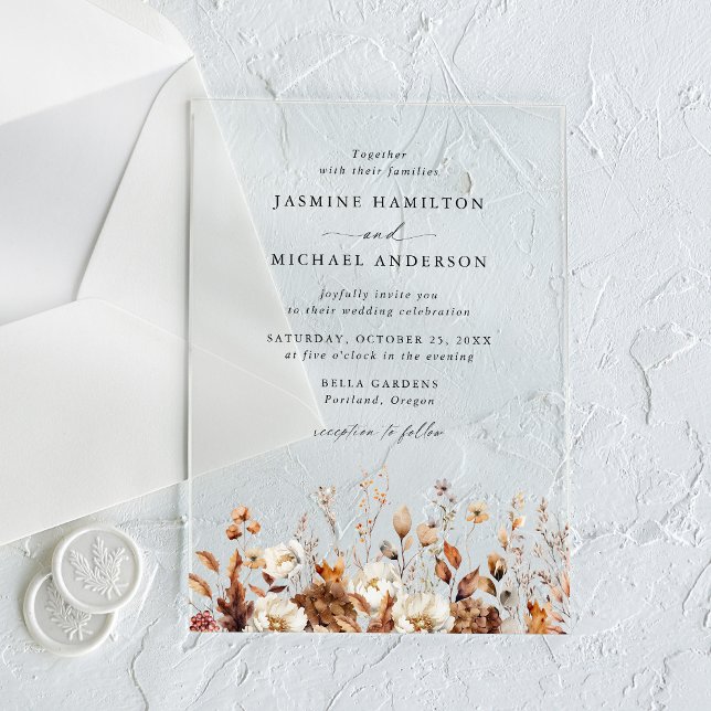 Rustic Autumn Floral Meadow Wedding Acrylic Invitations (Creator Uploaded)