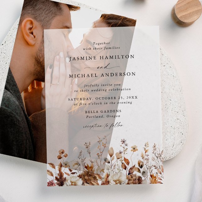 Rustic Autumn Floral Meadow Wedding Vellum Invitations (Creator Uploaded)