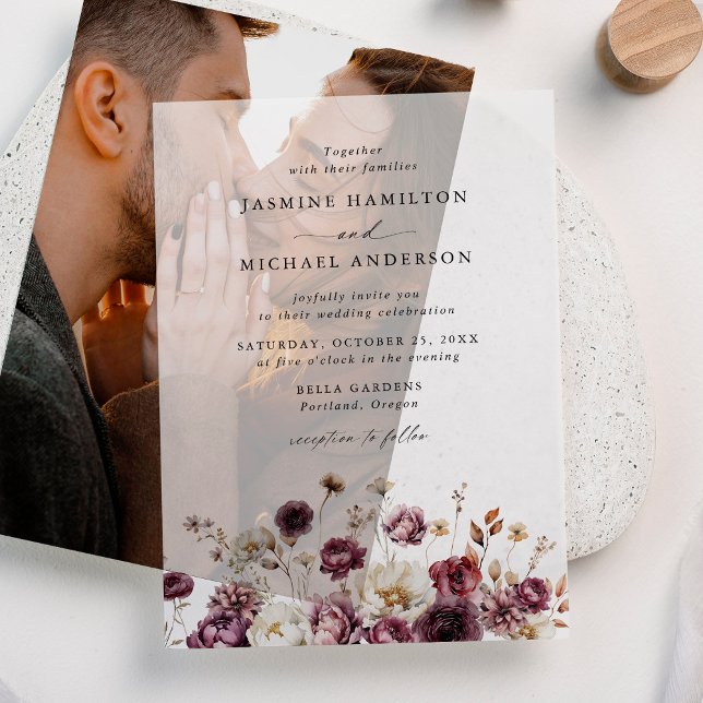 Rustic Autumn Floral Meadow Wedding Vellum Invitations (Creator Uploaded)