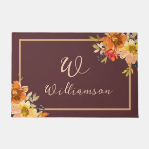 Rustic Autumn Floral Monogram Doormat