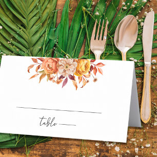 Rustic Autumn Floral Personalized Wedding  Place Card